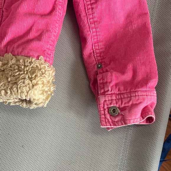 Roxy girls sz xl Pink corduroy Jacket with Tan faux fur details - Picture 6 of 7